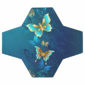 青い背景に浮かぶ金色の蝶 サッカーボール (フラット)