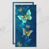 青い背景に浮かぶ金色の蝶 サンキューカード (正面/裏面)