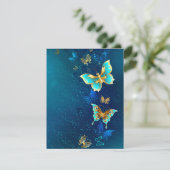 青い背景に浮かぶ金色の蝶 サンキューカード (スタンド正面)