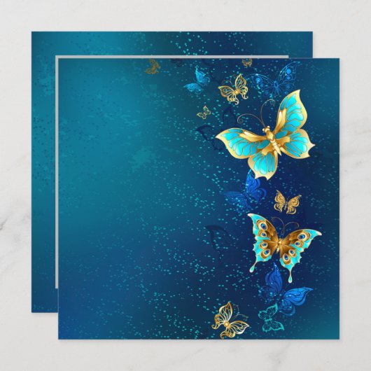 青い背景に浮かぶ金色の蝶 サンキューカード (正面/裏面)