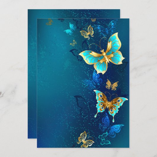 青い背景に浮かぶ金色の蝶 シーズンカード (正面/裏面)