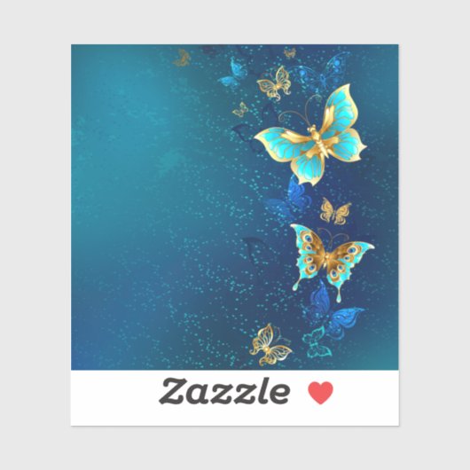 青い背景に浮かぶ金色の蝶 シール (シート)