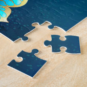 青い背景に浮かぶ金色の蝶 ジグソーパズル (側面)