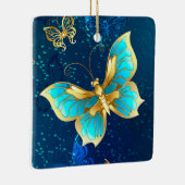 青い背景に浮かぶ金色の蝶 セラミックオーナメント (右)