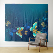 青い背景に浮かぶ金色の蝶 タペストリー (インサイチュ(横))