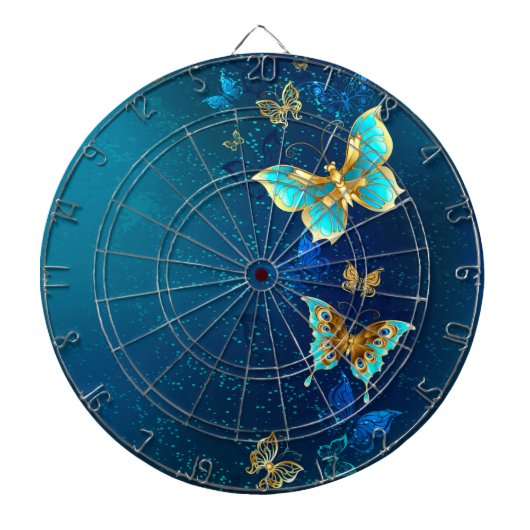 青い背景に浮かぶ金色の蝶 ダーツボード (正面)