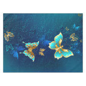 青い背景に浮かぶ金色の蝶 テーブルクロス (正面(横))