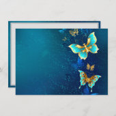 青い背景に浮かぶ金色の蝶 ノートカード (正面/裏面)