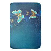 青い背景に浮かぶ金色の蝶 バスマット (正面縦)