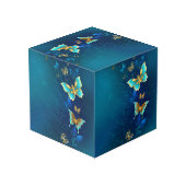 青い背景に浮かぶ金色の蝶 フォトキューブ (裏面アングル)