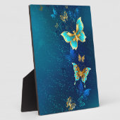 青い背景に浮かぶ金色の蝶 フォトプラーク (側面)