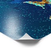 青い背景に浮かぶ金色の蝶 フォトプリント            (角)