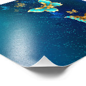 青い背景に浮かぶ金色の蝶 フォトプリント            (角)