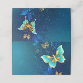 青い背景に浮かぶ金色の蝶 プレイスカード (外部開封)