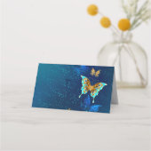 青い背景に浮かぶ金色の蝶 プレイスカード (裏面)