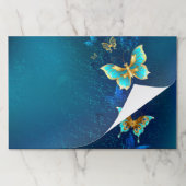 青い背景に浮かぶ金色の蝶 ペーパーパッド (折り畳み)