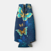 青い背景に浮かぶ金色の蝶 ボトルクーラー (裏面)