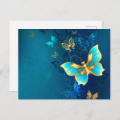 青い背景に浮かぶ金色の蝶 ポストカード (正面/裏面)