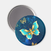 青い背景に浮かぶ金色の蝶 マグネット (正面/裏面)