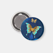 青い背景に浮かぶ金色の蝶 マグネット (正面/裏面)