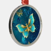 青い背景に浮かぶ金色の蝶 メタルオーナメント (右)