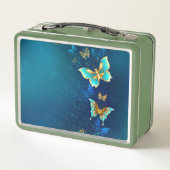 青い背景に浮かぶ金色の蝶 メタルランチボックス (裏面)