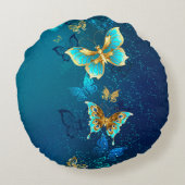 青い背景に浮かぶ金色の蝶 ラウンドクッション (裏面)