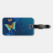 青い背景に浮かぶ金色の蝶 ラゲッジタグ (裏面横)