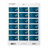 青い背景に浮かぶ金色の蝶 ラベル (フルシート)