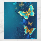 青い背景に浮かぶ金色の蝶 ワインラベル (シングルラベル)