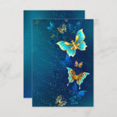 青い背景に浮かぶ金色の蝶 出欠カード (正面/裏面)