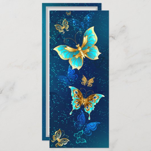 青い背景に浮かぶ金色の蝶 招待状 (正面/裏面)