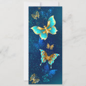 青い背景に浮かぶ金色の蝶 招待状 (正面)