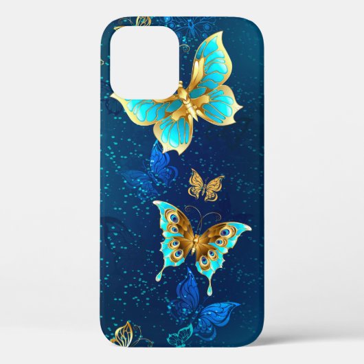青い背景に浮かぶ金色の蝶 Case-Mate iPhoneケース (裏面)
