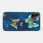 青い背景に浮かぶ金色の蝶 Case-Mate iPhoneケース (裏面(横))