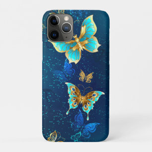 青い背景に浮かぶ金色の蝶 iPhone 11 PROケース