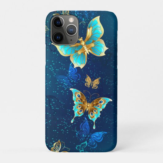 青い背景に浮かぶ金色の蝶 Case-Mate iPhoneケース (裏)