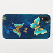 青い背景に浮かぶ金色の蝶 Case-Mate iPhoneケース (裏面(横))