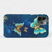 青い背景に浮かぶ金色の蝶 Case-Mate iPhoneケース (裏面(横))