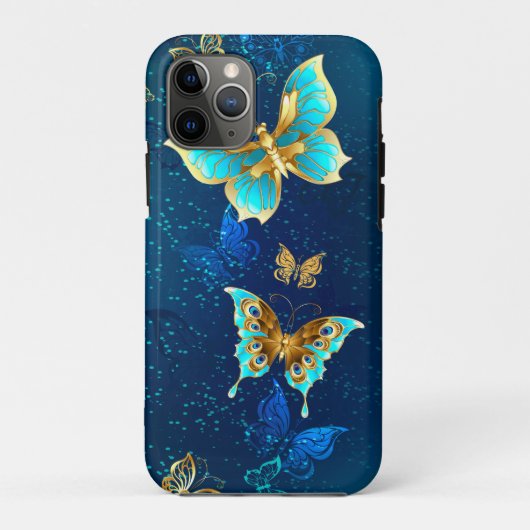 青い背景に浮かぶ金色の蝶 Case-Mate iPhoneケース (裏面)