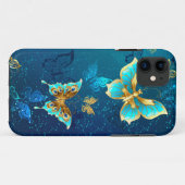 青い背景に浮かぶ金色の蝶 Case-Mate iPhoneケース (裏面(横))