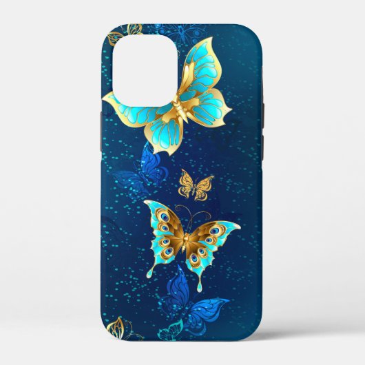 青い背景に浮かぶ金色の蝶 Case-Mate iPhoneケース (裏面)