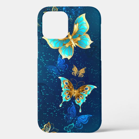 青い背景に浮かぶ金色の蝶 Case-Mate iPhoneケース (裏面)