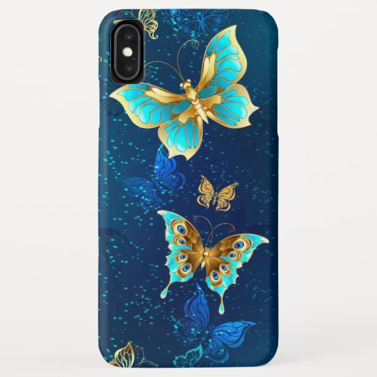 青い背景に浮かぶ金色の蝶 Case-Mate iPhoneケース (裏面)