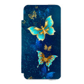 青い背景に浮かぶ金色の蝶 INCIPIO iPhoneウォレットケース (フォリオ 正面)