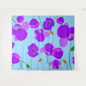 青い背景に淡い色のポピー薄紫 タペストリー (正面(横))