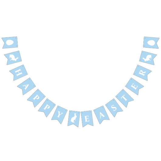 青い背景に白いイースターの文字のウサギ バンティングフラッグ (全)