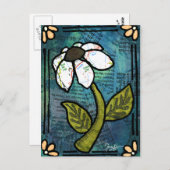 青い背景に白いデイジー- Collage ポストカード (正面/裏面)