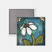 青い背景に白いデイジー- Collage マグネット (正面/裏面)