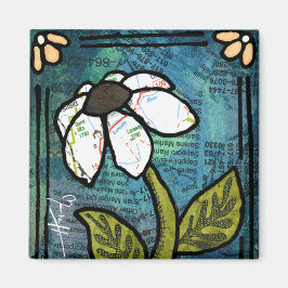 青い背景に白いデイジー- Collage マグネット